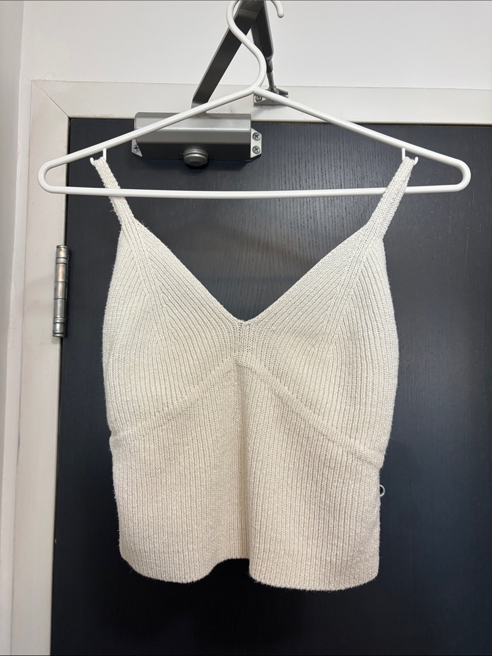 Cream Knit Spaghetti Strap Cropped Tank